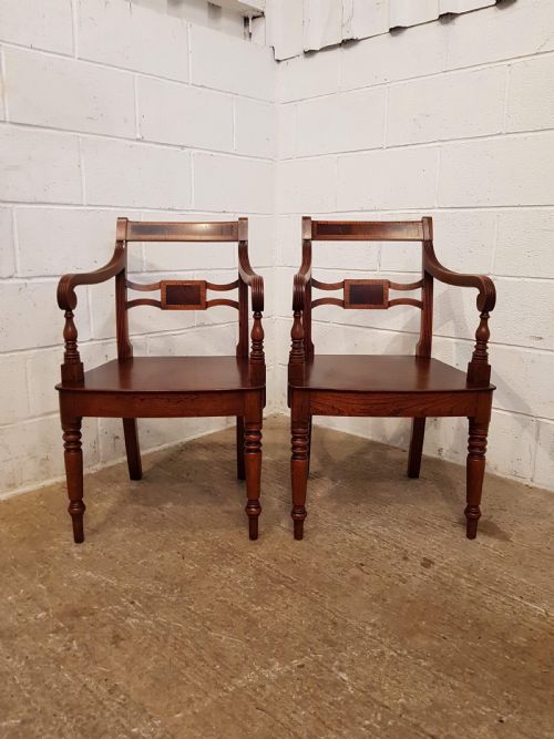fig 2. ANTIQUE PAIR REGENCY OAK & MAHOGANY LIBRARY CHAIRS C1820