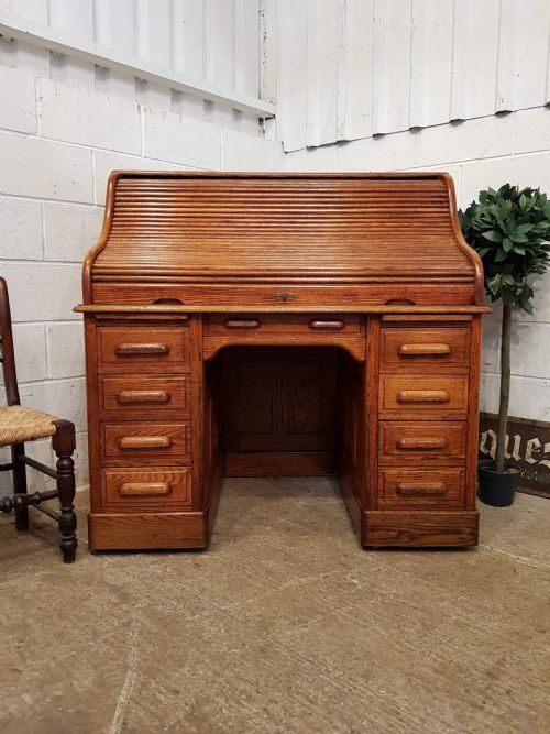 Antique Victorian Oak Roll Top Desk C1880