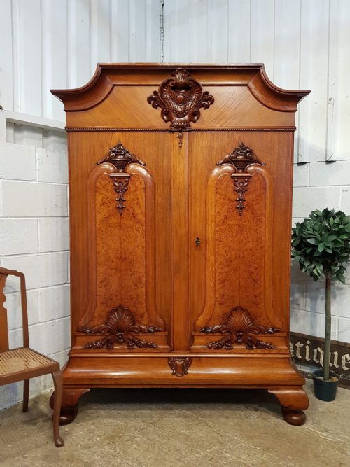 Antique German Carved Oak Armoire C1900