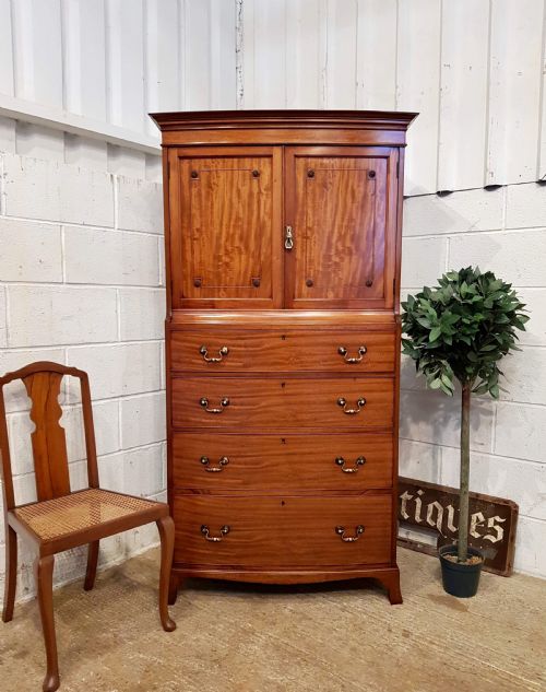 Antique Edwardian Mahogany Bow Front Linen Clothes Press C1900