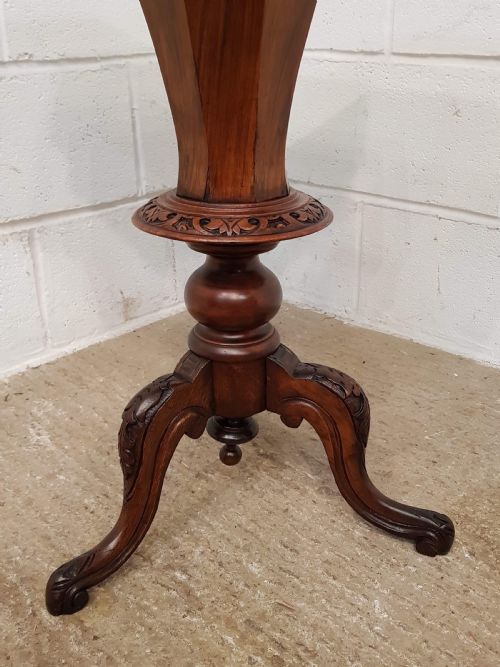 fig 2. ANTIQUE VICTORIAN BURR WALNUT OCTAGONAL TRUMPET WORK TABLE C1880