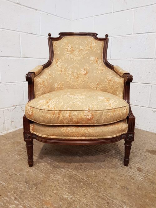 fig 1. ANTIQUE PAIR FRENCH WALNUT SALON ARMCHAIRS C1920