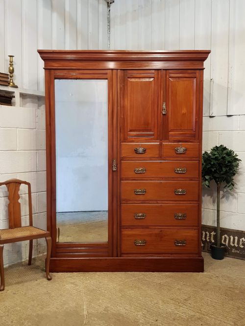 Antique Late Victorian Walnut Combination Wardrobe C1890