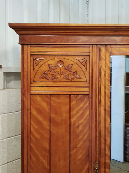 fig 1. ANTIQUE LATE VICTORIAN SATINWOOD TRIPLE WARDROBE C1890