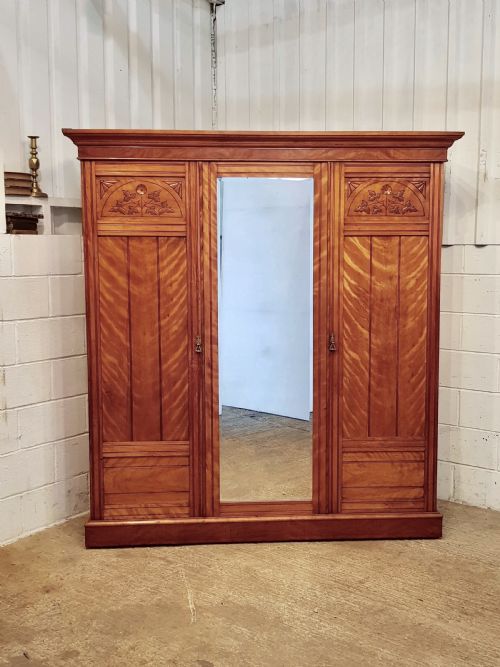 fig 2. ANTIQUE LATE VICTORIAN SATINWOOD TRIPLE WARDROBE C1890