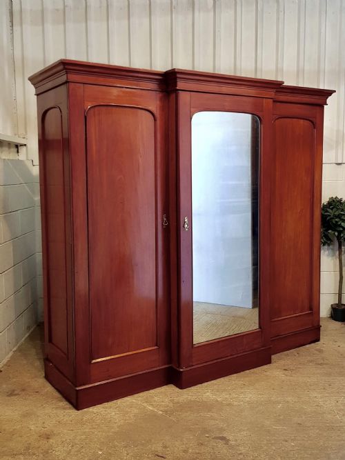 Antique Victorian Mahogany Triple Breakfront Wardrobe Compactum C18