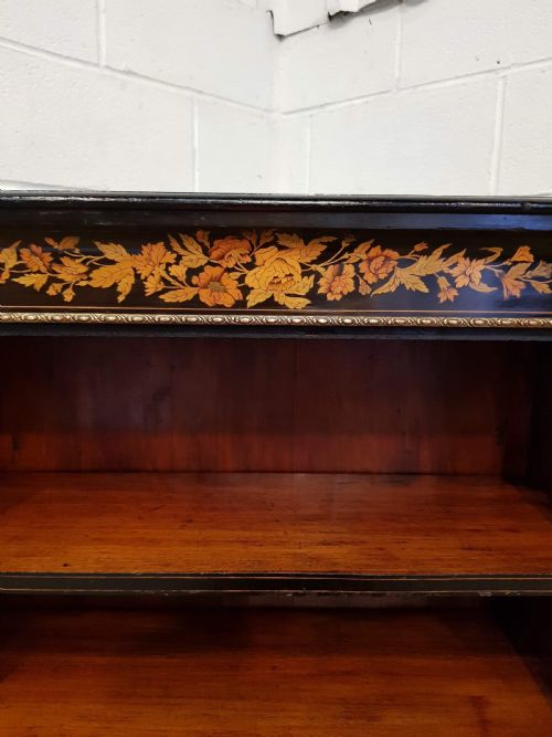fig 2. ANTIQUE VICTORIAN EBONISED INLAID OPEN BOOKCASE WITH GILT MOULNTS C1880