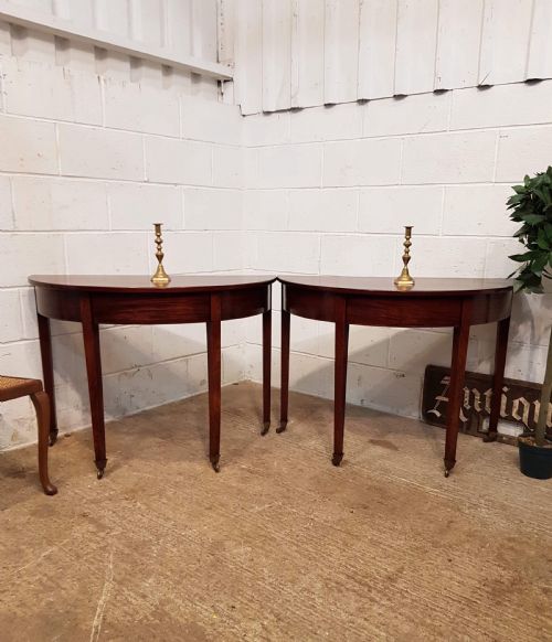 Antique Pair Regency Mahogany Demi Lune Tables C1820
