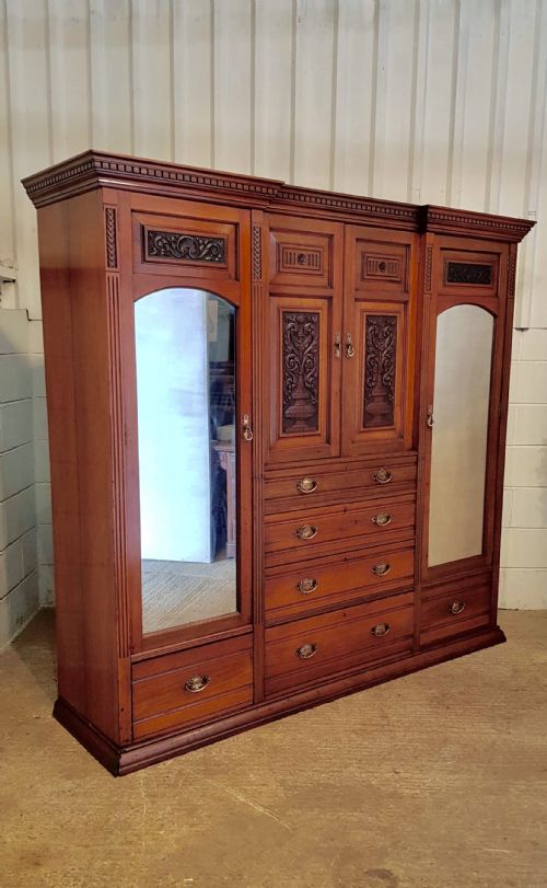 Antique Late Victorian Walnut Triple Wardrobe Compactum C1890
