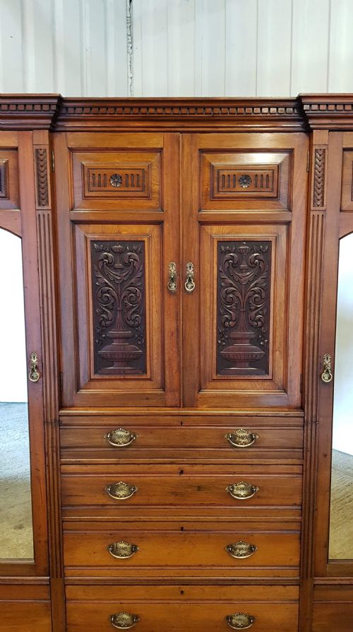 fig 1. ANTIQUE LATE VICTORIAN WALNUT TRIPLE WARDROBE COMPACTUM C1890