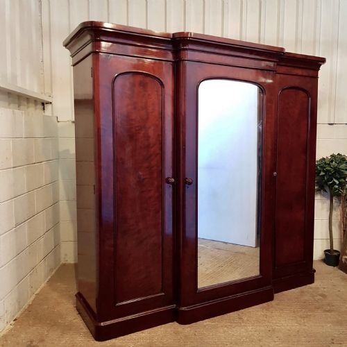 Antique Victorian Mahogany Breakfront Triple Wardrobe Compactum C1880