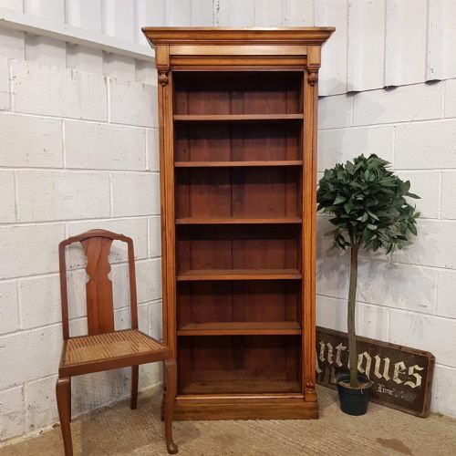 Antique Victorian Tall Narrow Satinwood Open Bookcase C1880