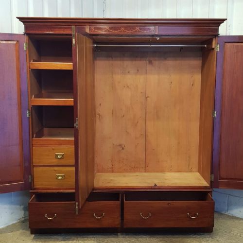 fig 1. ANTIQUE EDWARDIAN MAHOGANY INLAID TRIPLE WARDROBE C1900