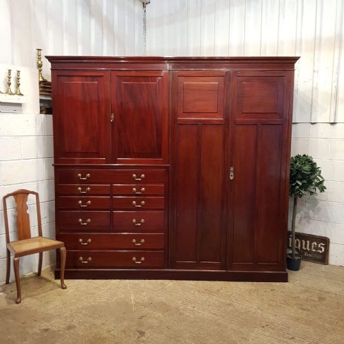 Antique Edwardian Mahogany Gents Compactum Wardrobe with Clothes Press C1900
