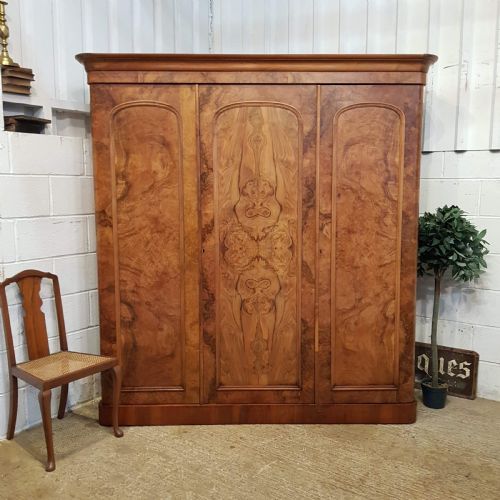 Antique Victorian Burr Walnut Triple Wardrobe Compactum C1880
