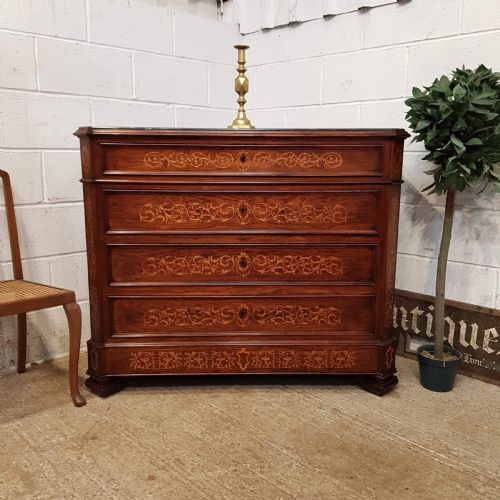 Antique Late 19th Century Inlaid Italian Walnut Marble Top Chest of Drawers C1890
