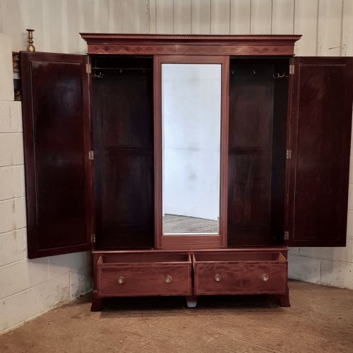 fig 1. ANTIQUE EDWARDIAN INLAID MAHOGANY TRIPLE WARDROBE C1900