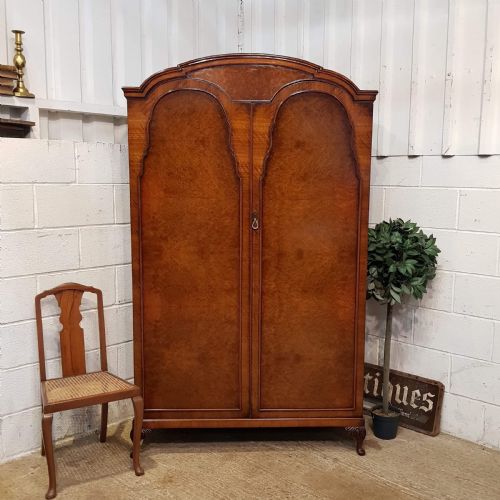 Antique Art Deco Burr Walnut Double Wardrobe C1920