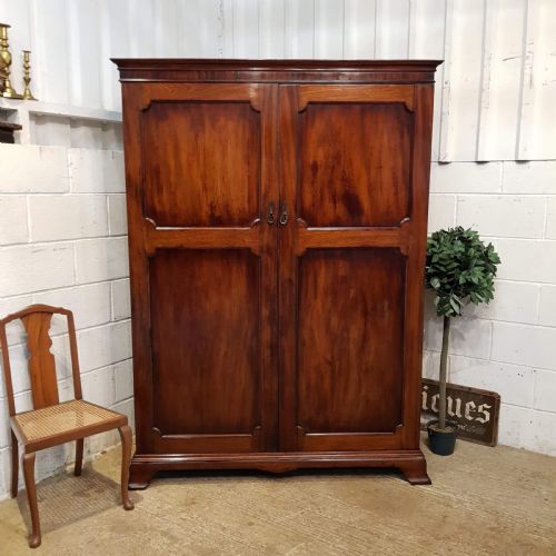 Antique Edwardian Mahogany Double Wardrobe C1900