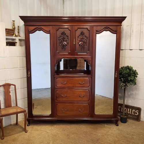 Antique Late Victorian Mahogany Princess Triple Wardrobe Compactum C1890