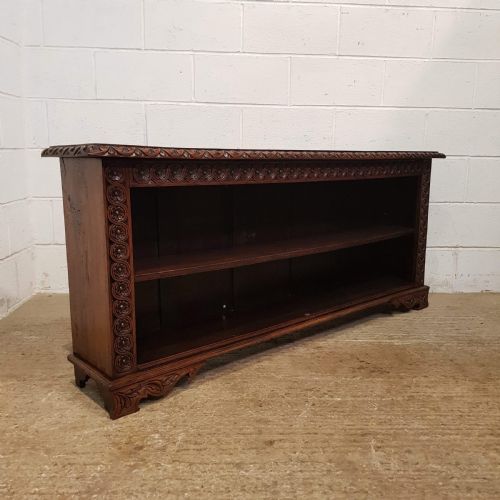 Antique Victorian 5ft.6” Long Carved Oak Low Open Bookcase C1880