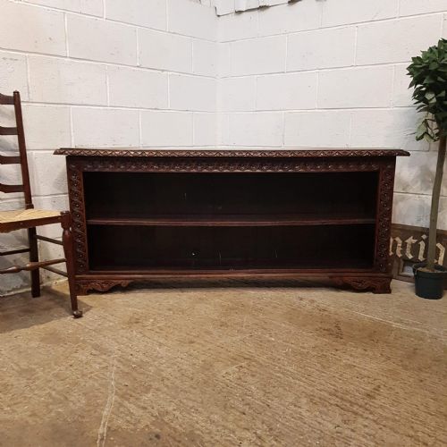 fig 1. ANTIQUE VICTORIAN 5ft.6” LONG CARVED OAK LOW OPEN BOOKCASE C1880