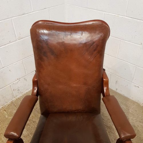 fig 1. ANTIQUE VICTORIAN MAHOGANY FRAMED BROWN LEATHER HIDE ARMCHAIR C1880
