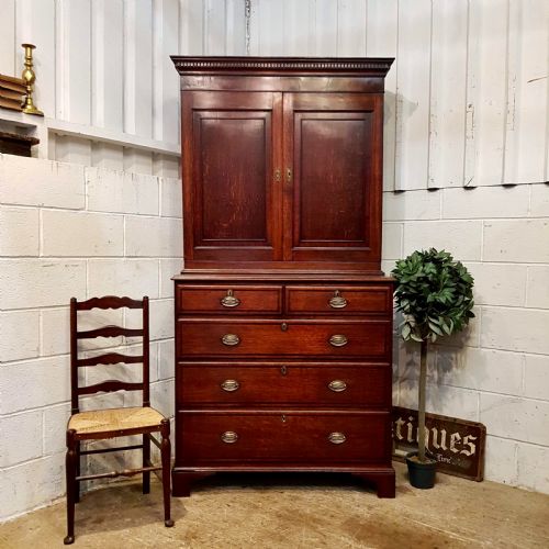 Antique 18th Century Period Oak & Mahogany Small Linen Press C1780