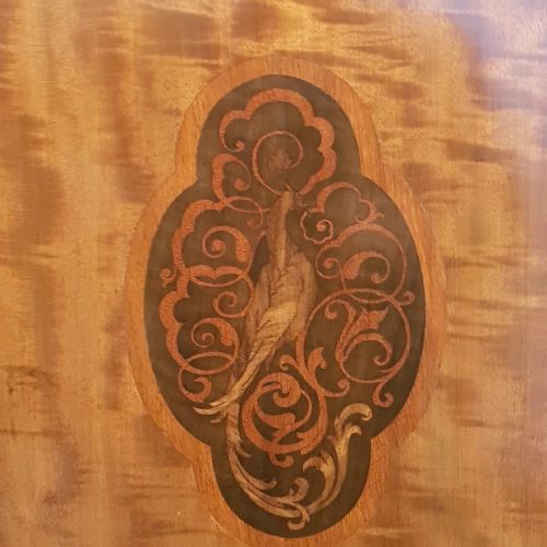 fig 1. ANTIQUE EDWARDIAN MAHOGANY INLAID SMALL TRIPLE WARDROBE BY MAPLES & CO.