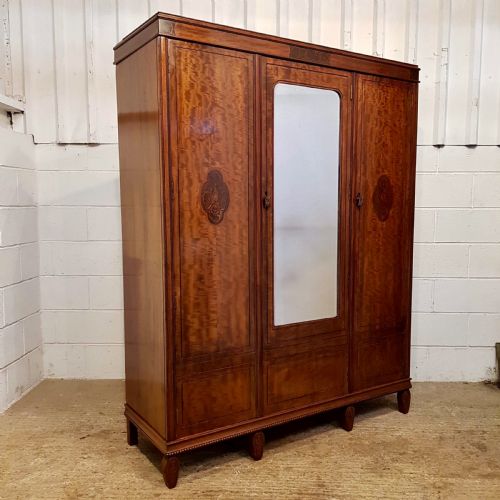 fig 3. ANTIQUE EDWARDIAN MAHOGANY INLAID SMALL TRIPLE WARDROBE BY MAPLES & CO.