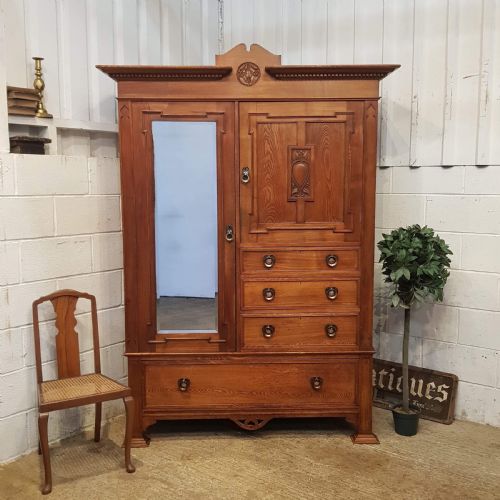 Antique Arts & Crafts Oak Combination Wardrobe C1890