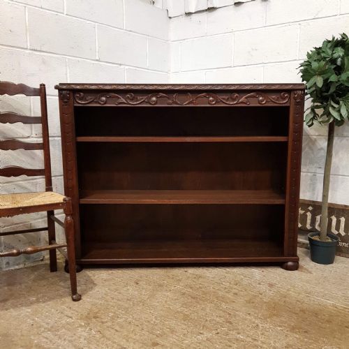Antique Edwardian Carved Oak Open Bookcase C1900