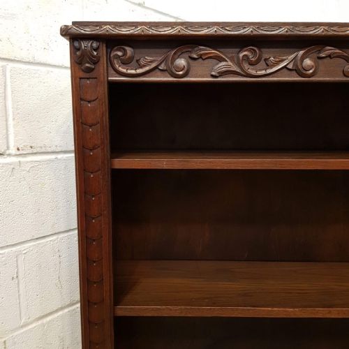 fig 2. ANTIQUE EDWARDIAN CARVED OAK OPEN BOOKCASE C1900
