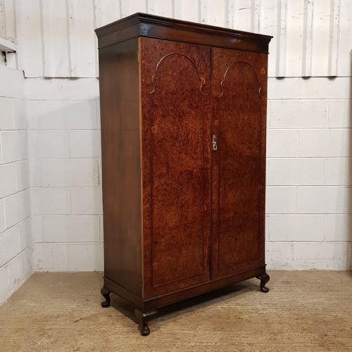 fig 1. ANTIQUE BURR WALNUT SMALL DOUBLE WARDROBE C1920