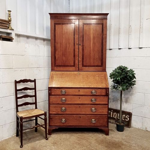 Antique 18th Century Period Oak & Mahogany Bureau Bookcase C1780