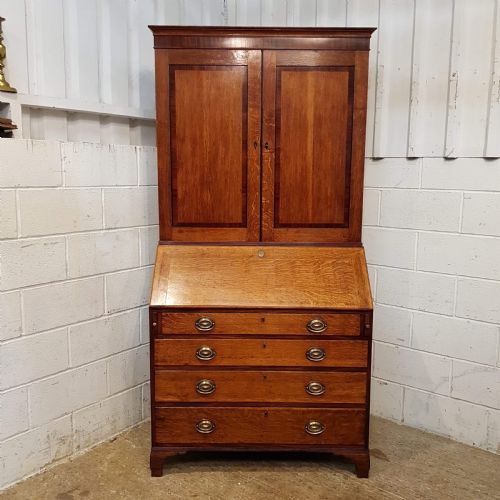 fig 1. ANTIQUE 18TH CENTURY PERIOD OAK & MAHOGANY BUREAU BOOKCASE C1780