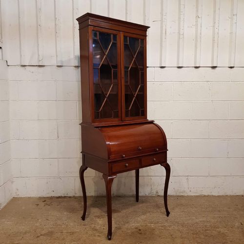 fig 1. ANTIQUE EDWARDIAN MAHOGANY CYLINDER BUREAU BOOKCASE C1900
