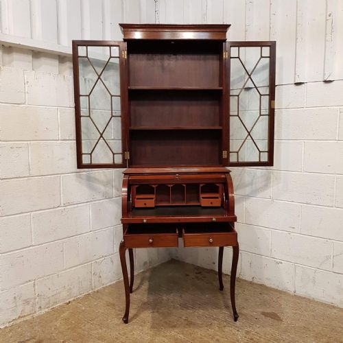 fig 2. ANTIQUE EDWARDIAN MAHOGANY CYLINDER BUREAU BOOKCASE C1900