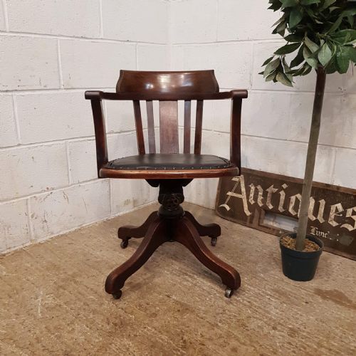 Antique Edwardian Oak Captains Swivel Desk Chair C1900