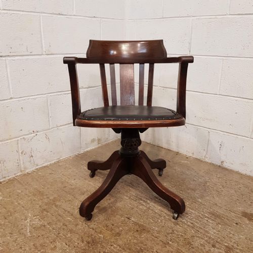 fig 1. ANTIQUE EDWARDIAN OAK CAPTAINS SWIVEL DESK CHAIR C1900