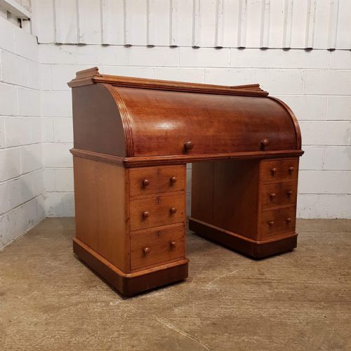 fig 1. ANTIQUE LARGE VICTORIAN OAK CYLINDER TOP PEDESTAL DESK C1880