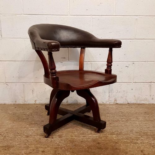 Antique Late Victorian Mahogany Swivel Desk Chair C1890