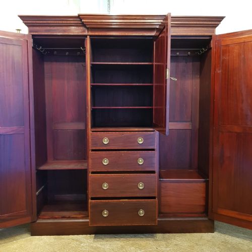 fig 1. ANTIQUE EDWARDIAN INLAID MAHOGANY TRIPLE WARDROBE COMPACTUM C1900