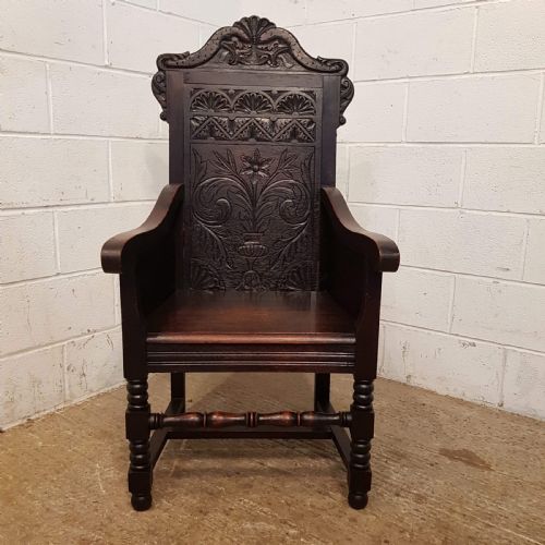 fig 1. ANTIQUE 19TH CENTURY CARVED OAK WAINSCOTE CHAIR C1860