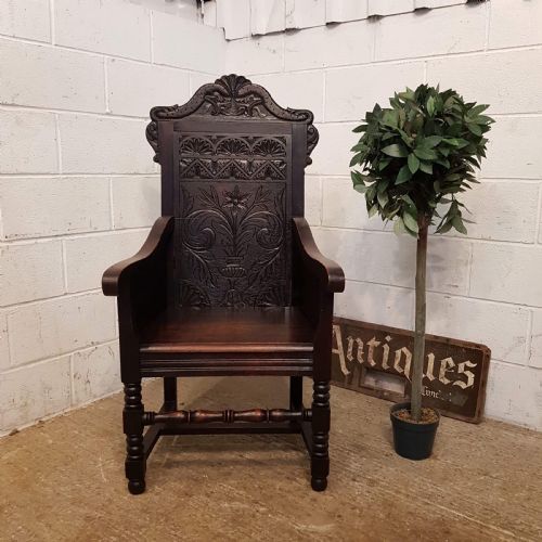 fig 2. ANTIQUE 19TH CENTURY CARVED OAK WAINSCOTE CHAIR C1860