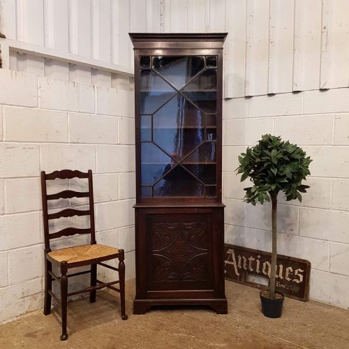 Antique Victorian Carved Oak & Astragal Glazed Tall Bookcase C1880