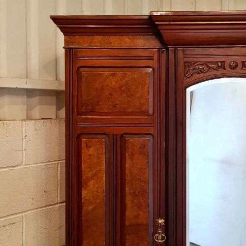 fig 1. ANTIQUE LATE VICTORIAN MAHOGANY & BURR WALNUT TRIPLE PRINCESS BREAKFRONT WARDROBE C1890