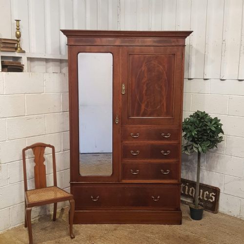 Antique Edwardian Inlaid Mahogany Comb8nation Wardrobe C1900