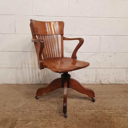 Antique Edwardian Oak Swivel Desk Chair C@900