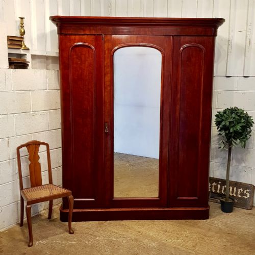 Antique Victorian Small Mahogany Triple Wardrobe Compactum C1880